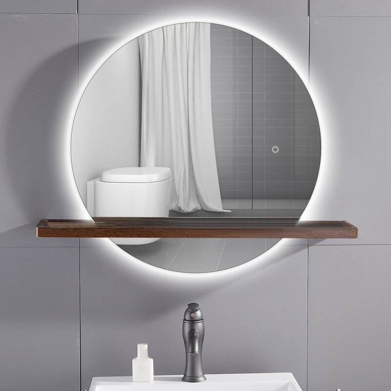 Latitude Run Modern Frameless Lighted Bathroom Mirror With Shelves Wayfair Ca